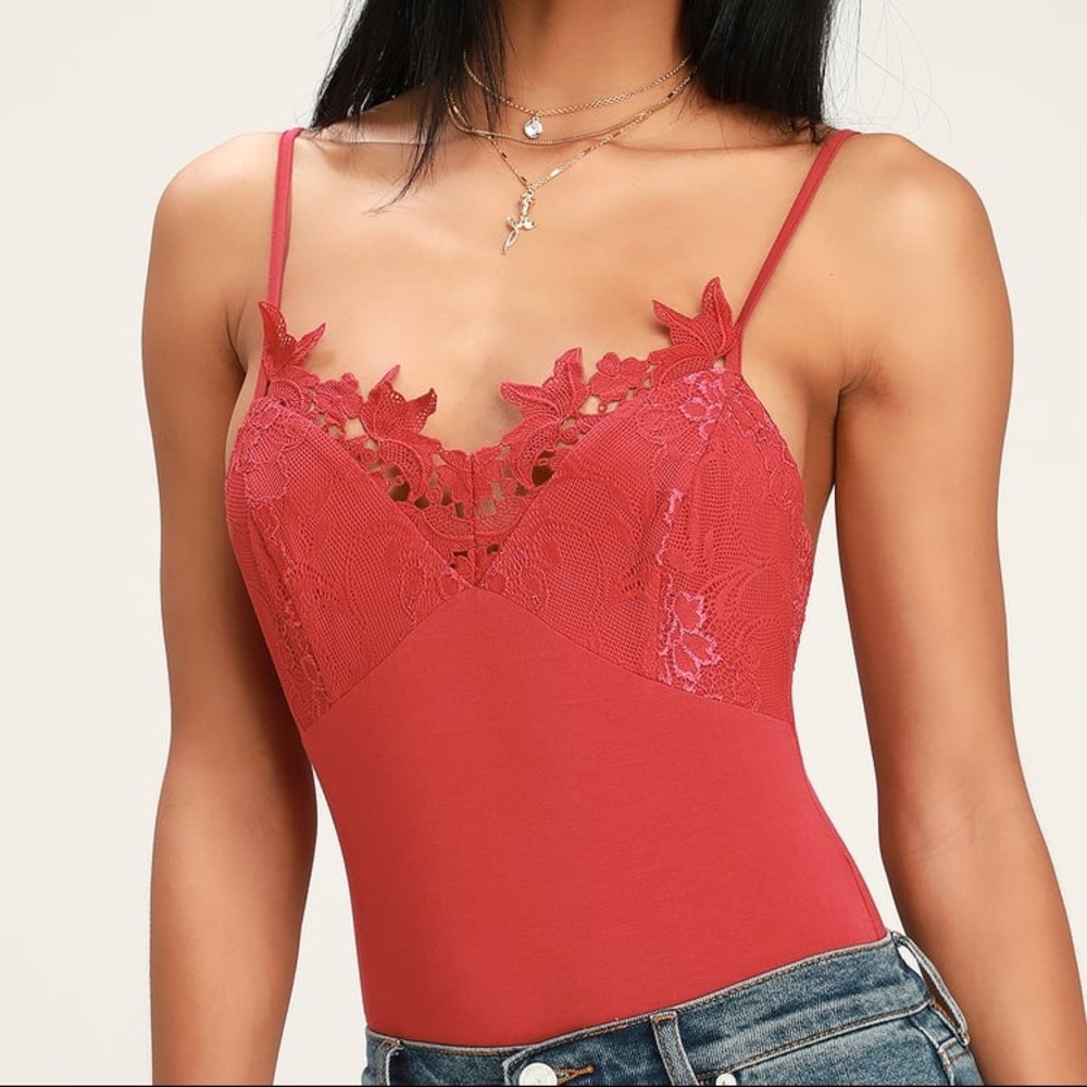 Lulus Wine Red Lace Bodysuit